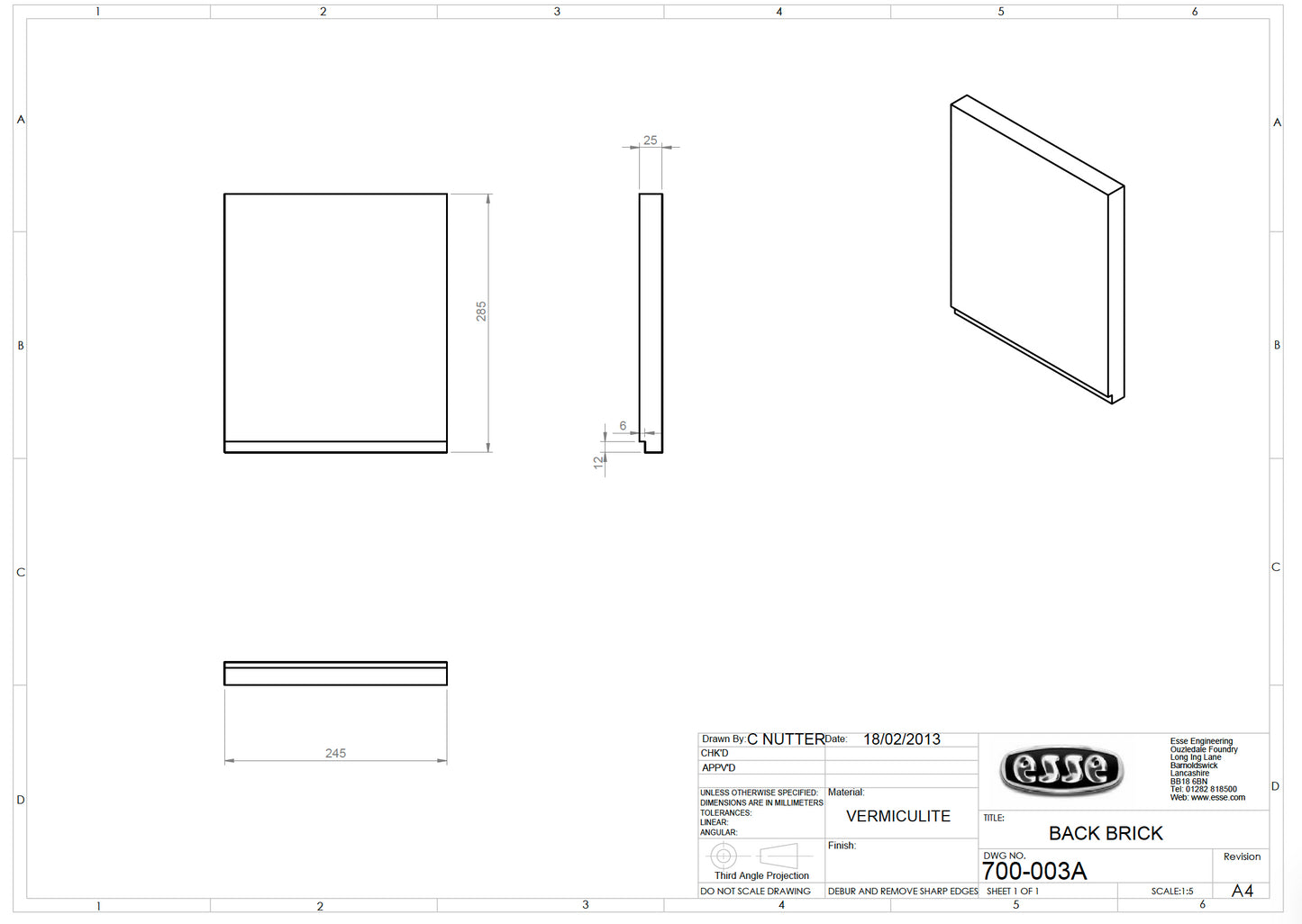 ESSE 700 Rear Right Fire Brick